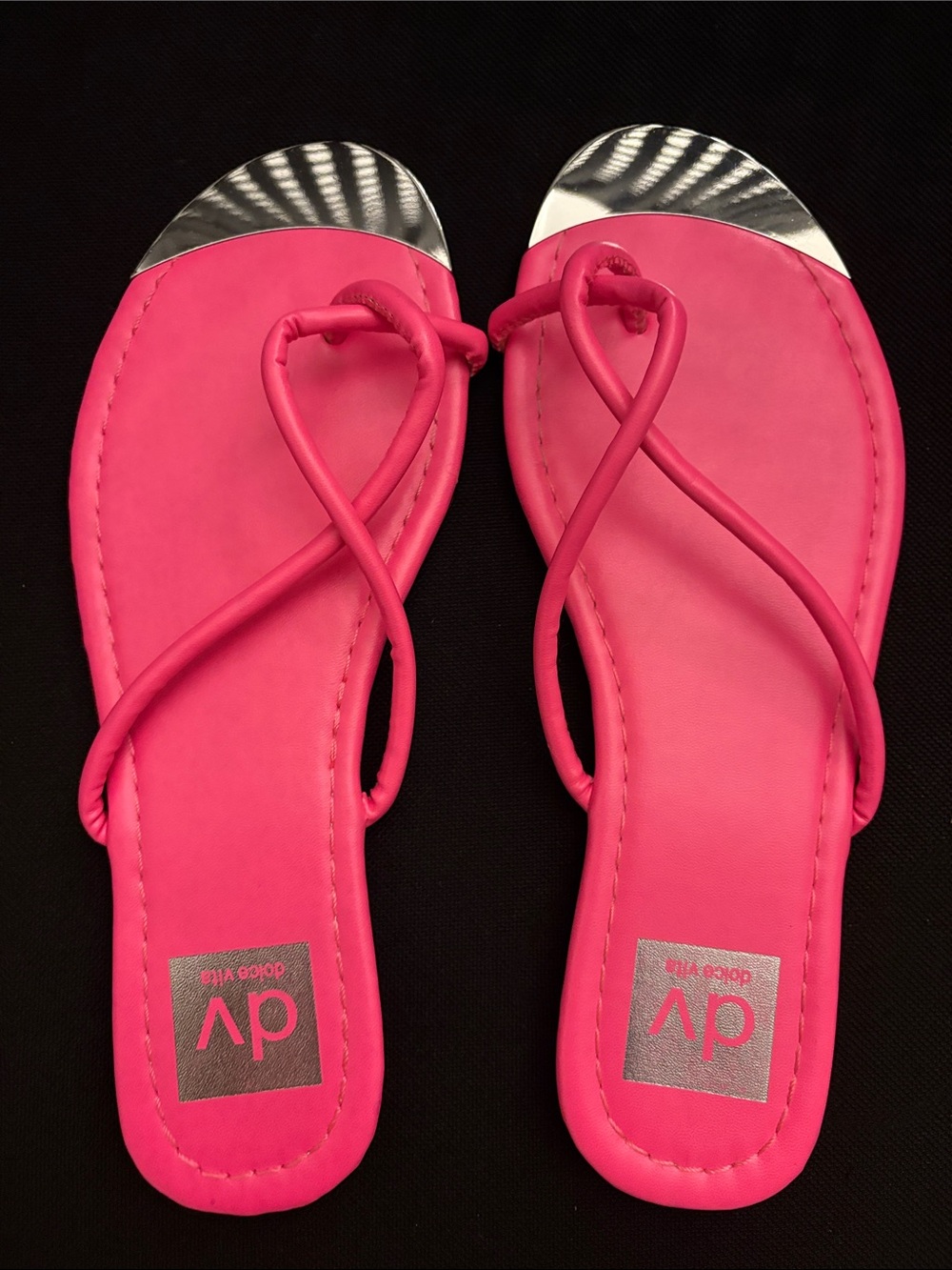 DV by Dolce Vita Hot Pink Strappy Toe-Loop Sandals with Silver Accent